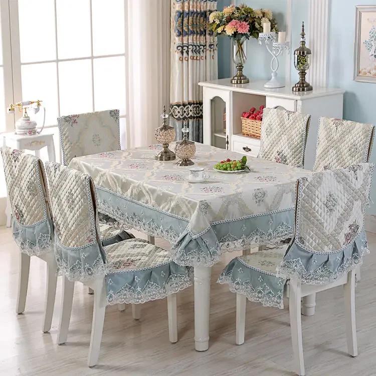 Couverture de chaise à ourlet en dentelle, Style européen, tissu de Table à manger, coussin, nappe imprimée plate, tissu de couverture de tabouret d'art