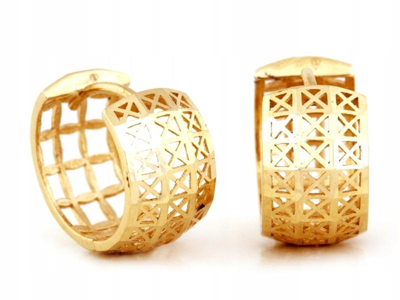 Gold earrings 375 small openwork hoops original hoop pattern for a gift 9k