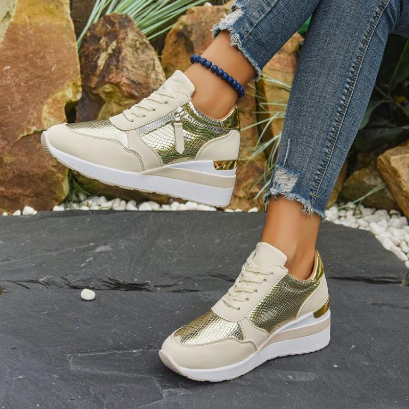 Comfortable Large Size Sneakers Platform Side Zipper Women's Wedge Shoes Soft Bottom Autumn Outdoor Wear Rubber Casual Shoes
