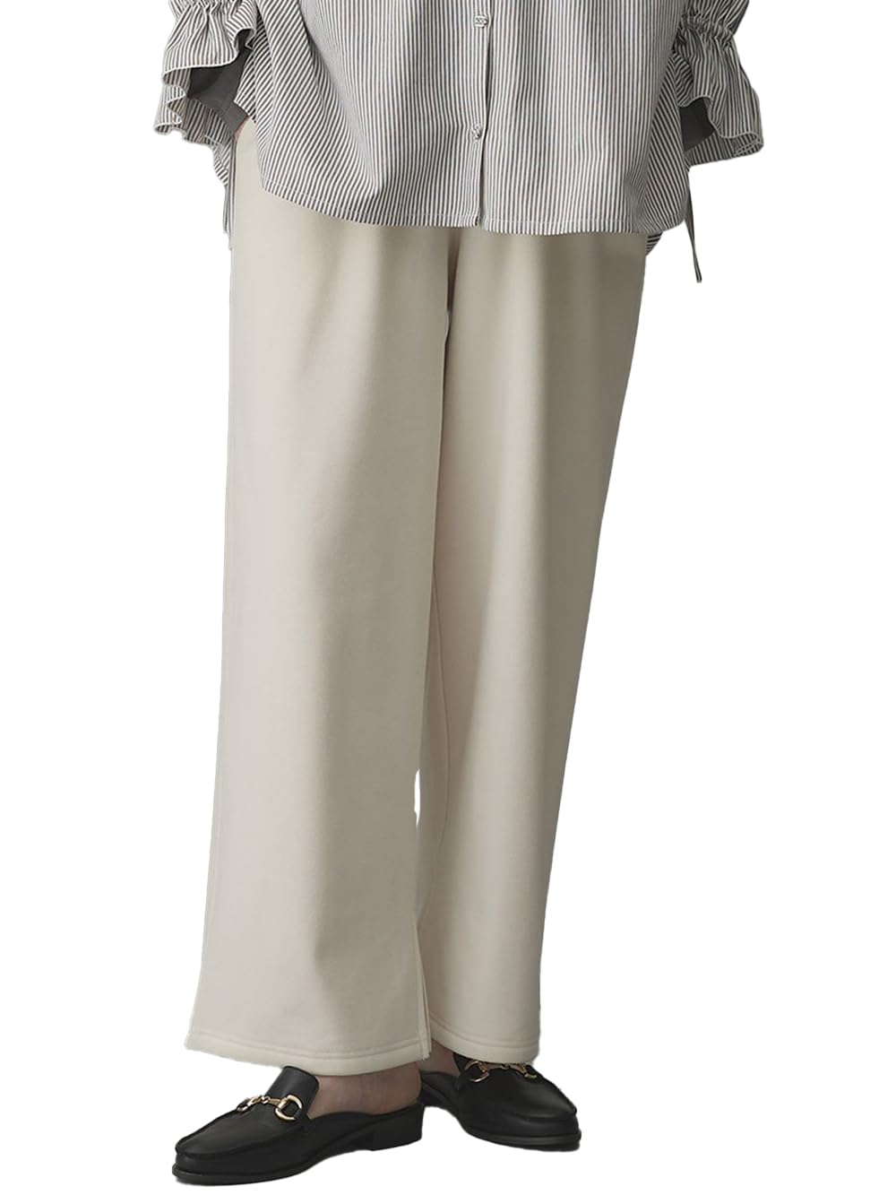 

Maternity Extremely Shaggy Easy Wide Prenatal Adjustable Ice Beige [ANGELIEBE] Pants, Warm, Lining, Slit, Pants, Prenatal, Postnatal, Clothes, Waist,