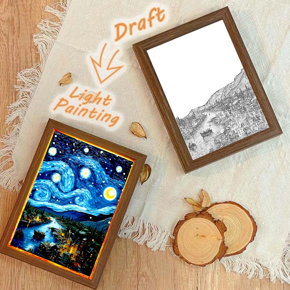 Light Painting Photo Frame Van Gogh Astral Art Led Night Light Bedside Tabe Lamp Room Home Desk Decor Christmas Gifts Moon Lamp