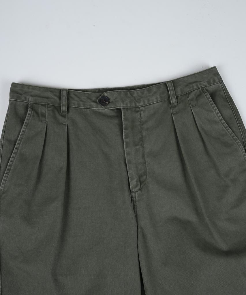 BIRBANTE Garment-Washed Twill Double-Pleat Chino Pants - Khaki