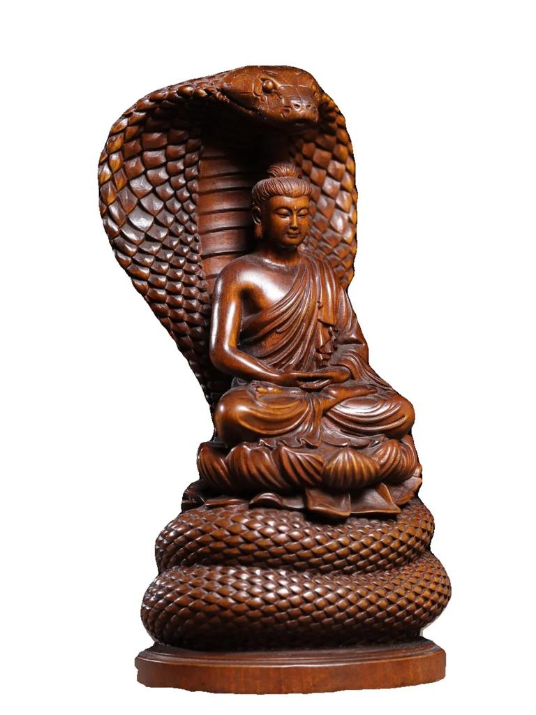 Ancient Snake Buddha Carved Wooden Imitation of Ancient Buddha