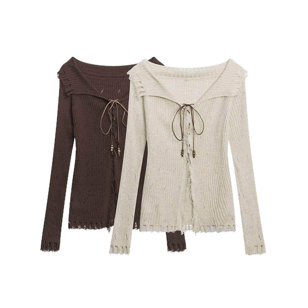 Retro Hot Girl Lace-Up Knit Cardigan - Slimming Long Sleeve Design