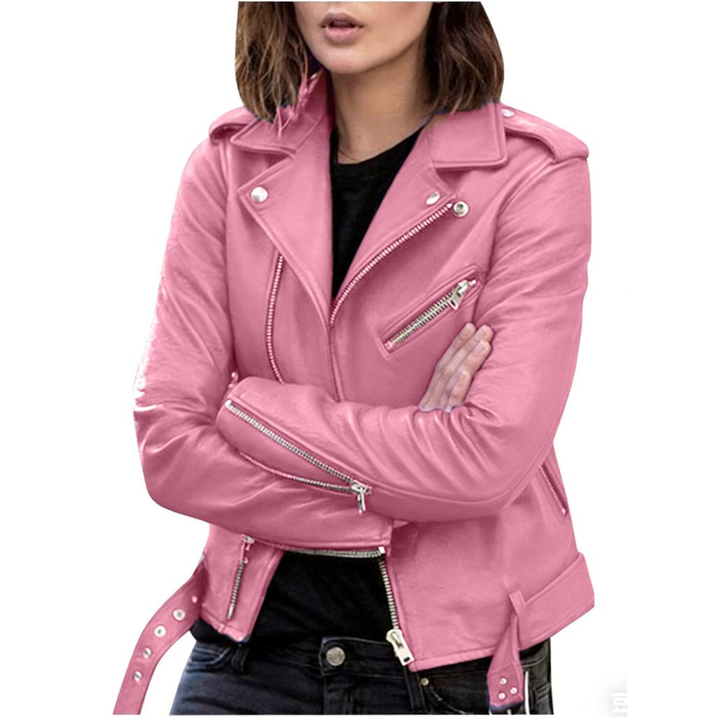 Giacca da Moto da Donna Taglie Forti in Ecopelle PU, Cappotto Corto Slim Fit per Primavera Autunno Inverno