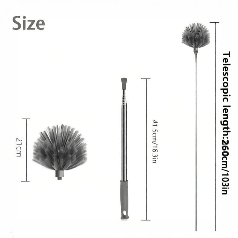 Retractable Extendable Spider Web Duster Medium Stiff Bristles Household Cleaning Tool for Corner Window Ceiling Cobweb