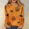 Women's long-sleeved loose-necked Halloween print casual top , suitable for holiday parties