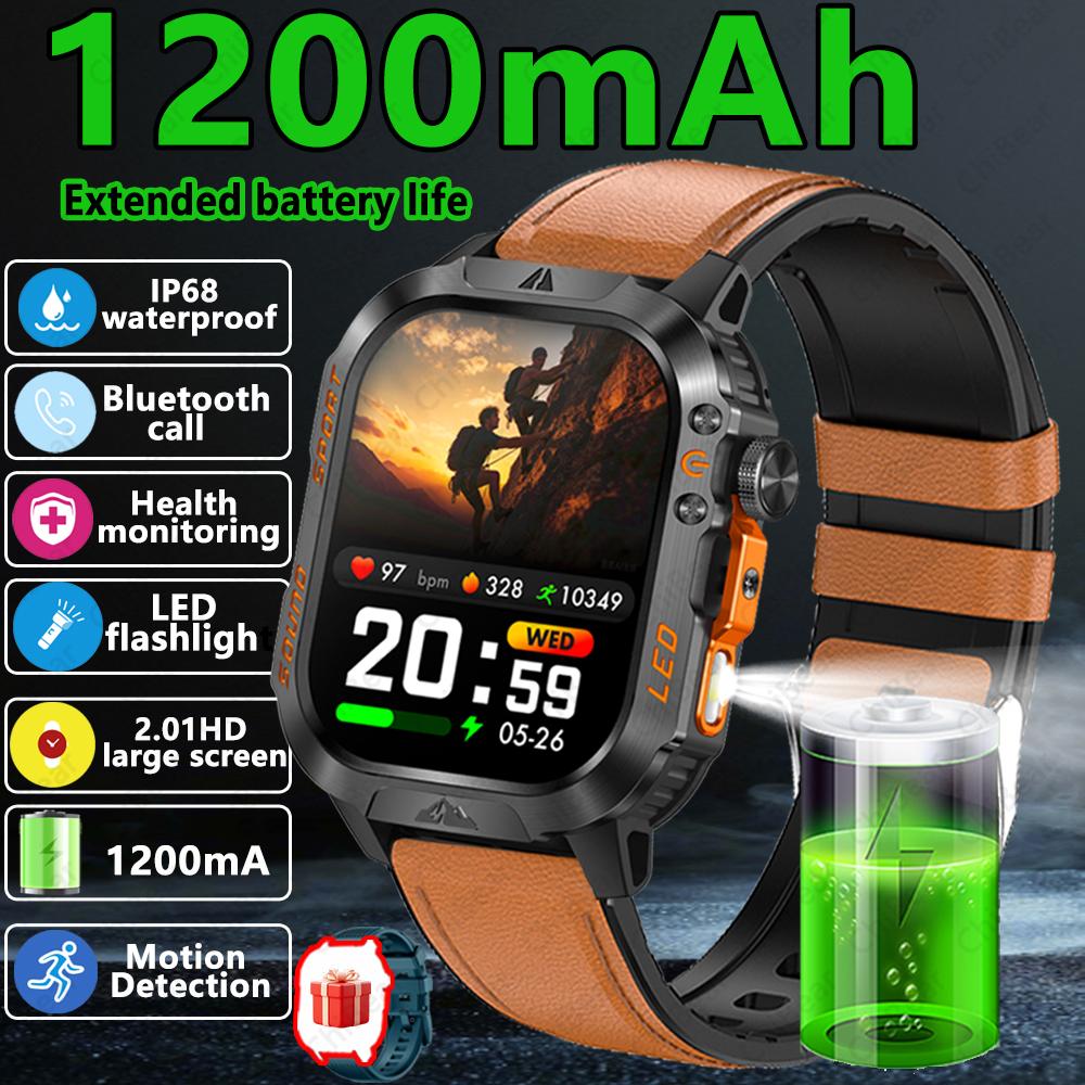 New Outdoor Sports SmartWatch Compass Sleep Monitoring LED Flashlight Heart Rate Blood Oxygen Bluetooth Call Smart Watch Men