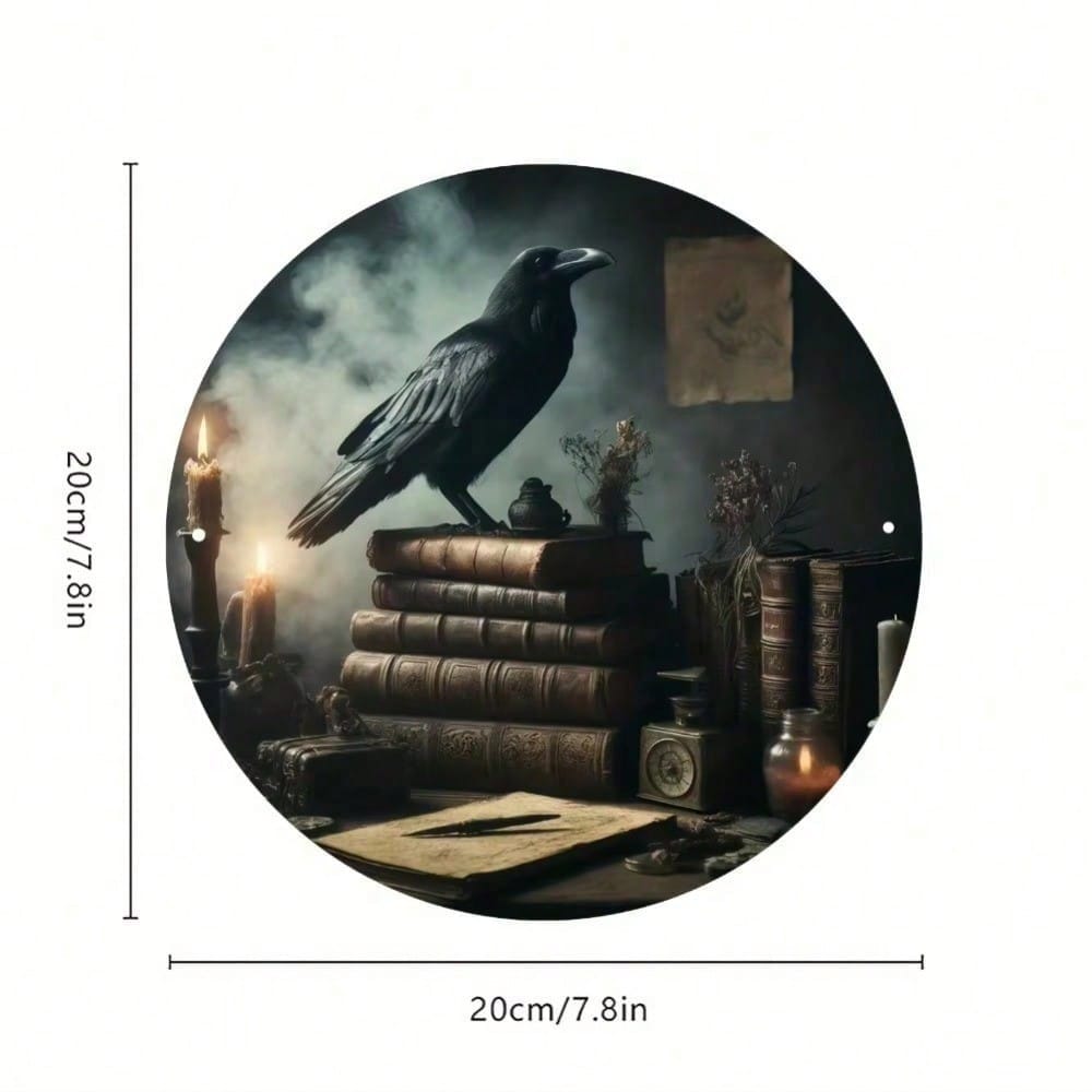 Universal Dark Crow Aesthetic Metal Wall Art, Goth Halloween Home Decor, Vintage Tin Sign for Living Room