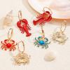 European & American Beach Resort Alloy Drip Oil Red Lobster & Blue Crab Earrings for Women