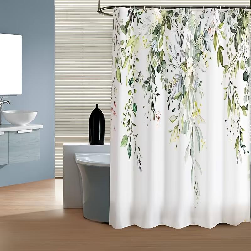 VIKAMA Nordic Fresh Leaf Shower Curtain High-Definition Printed Green Eucalyptus Leaf Bathroom Curtain Home Decor Room Divider