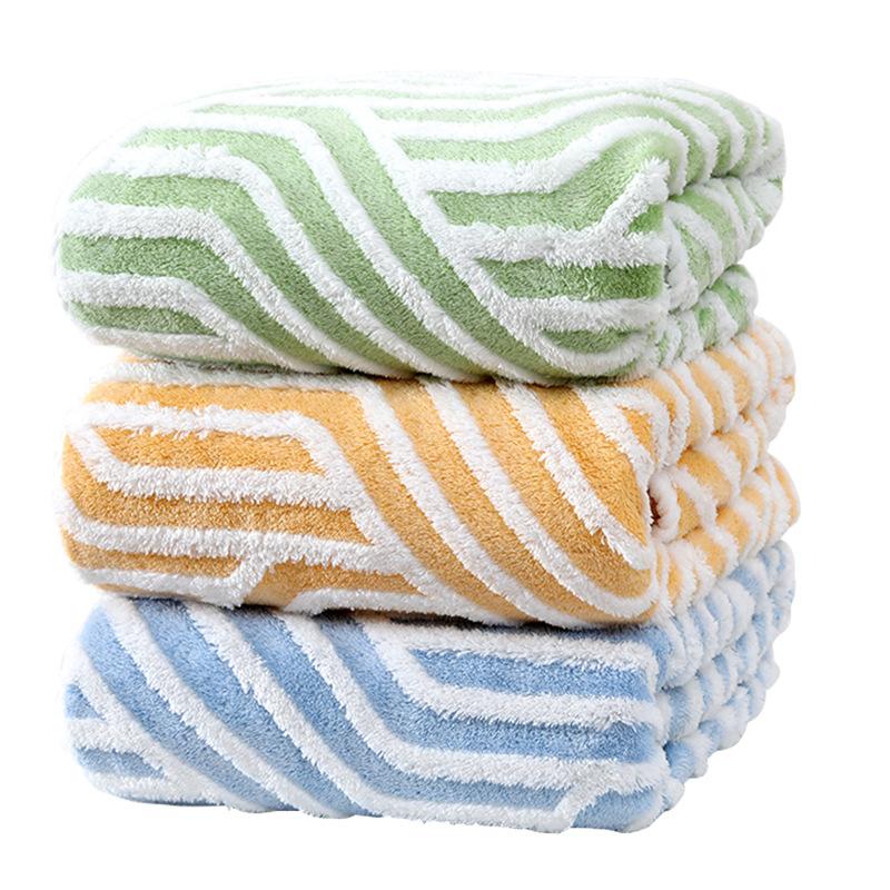 Towel New Jacquard Coral Fleece Bath Towel Striped Texture Soft Absorption Enlarged Thickened Bath Towel Household Women
