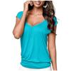 Women's  Summer Loose  V-neck  Solid Color Elastic Pleate Short-sleeved T-shirt