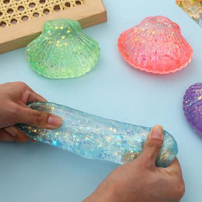 Mini Glitzer Muschel Quetschspielzeug, Stressabbau Zucker Stressball Fidget Spielzeug, Weiche Dehnbare Transparente Meeresmuschel Sensorisches Spielzeug