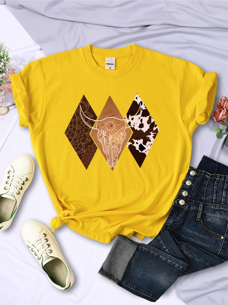Kawaii Woman TShirts Cowboy Style Pattern Printed Short Sleeve Breathable ONeck Soft Tee Shirts Summer Street Female Clothes