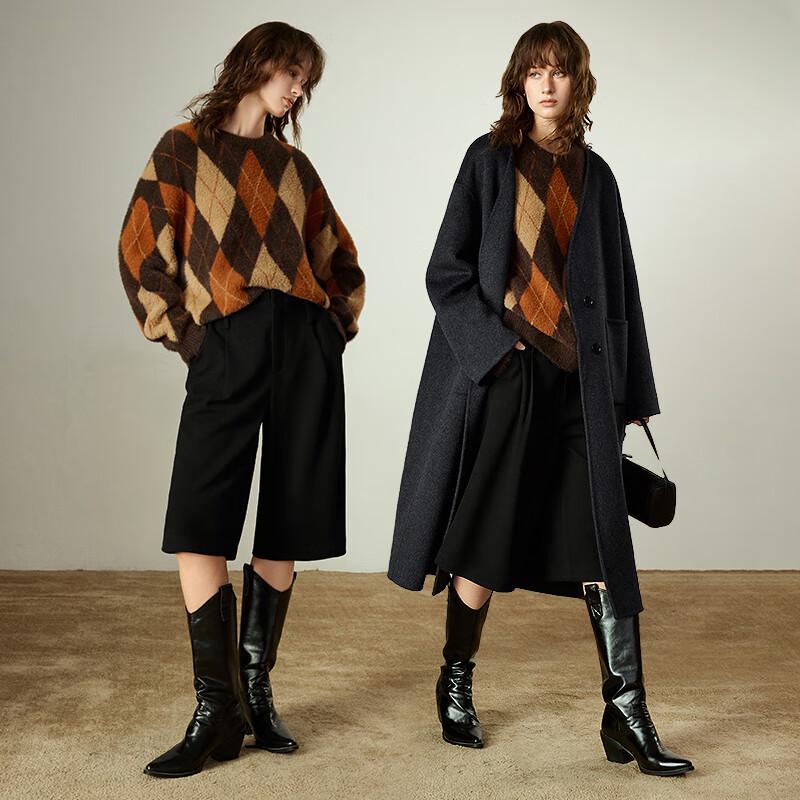 Chuyu Women's Pleated Wide-Leg Wool Blend Cropped Pants