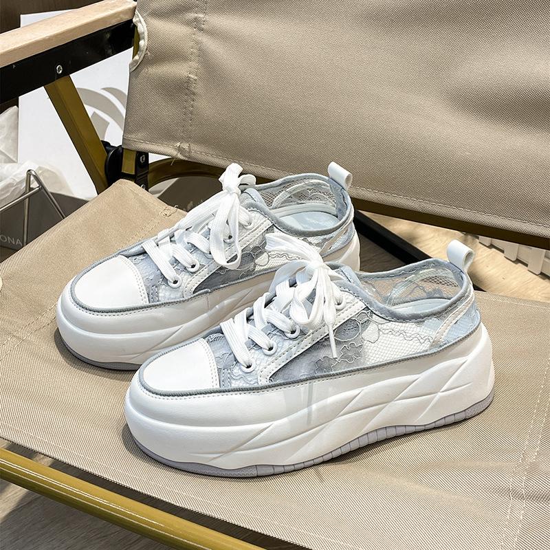

Thick-soled mesh white shoes women s muffin soles spring and summer 2025 new breathable height-increasing casual women s shoes versatile single shoes 40