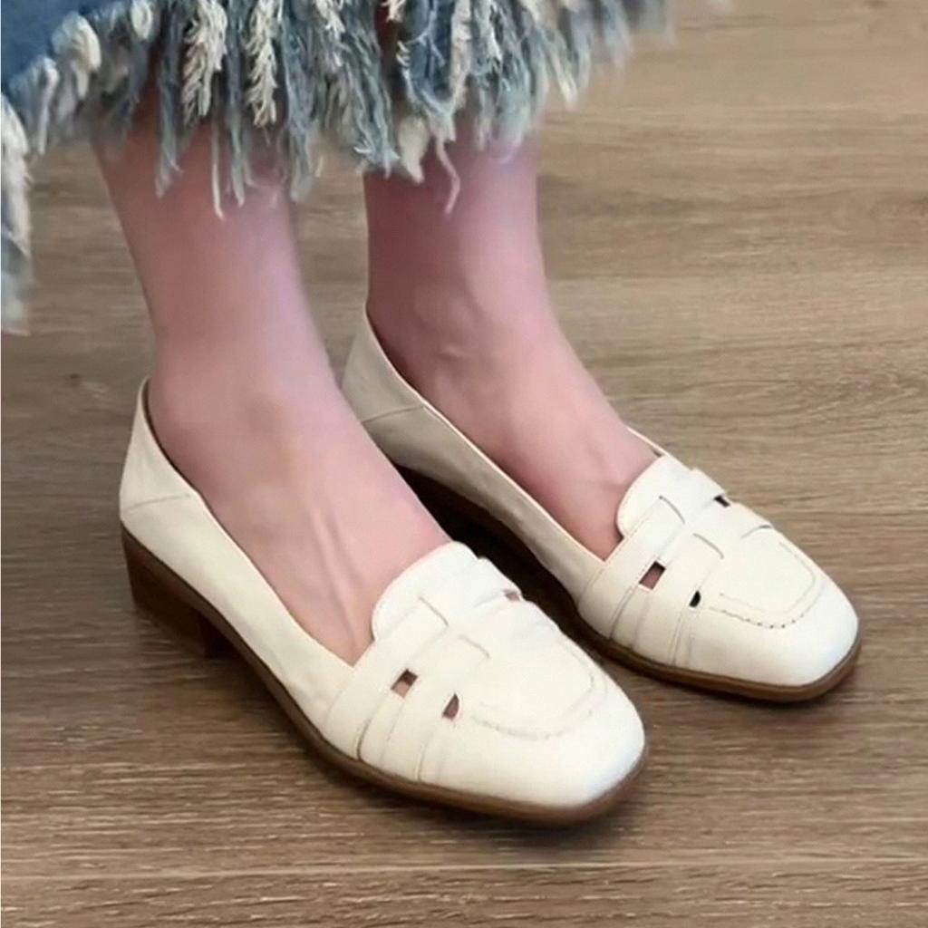 Sheepskin Model~ French Cool Single Shoes Women's Thick Heels Are Not Tired of Feet, Summer with Skirts Hollowed Out Retro Mary Jane Evening Shoes