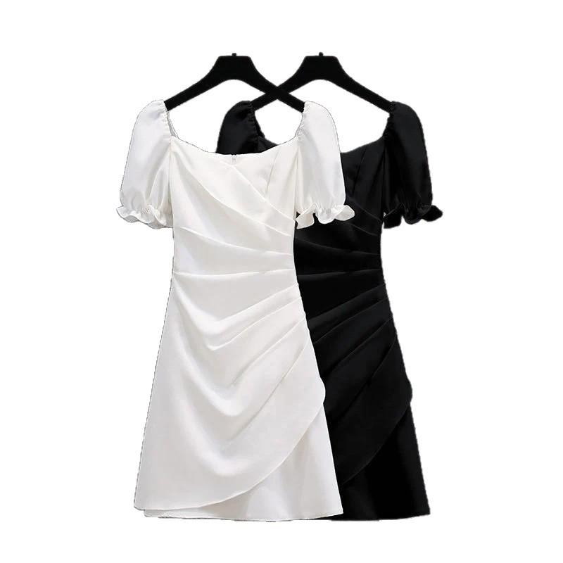 2026 Summer French Style Puff Sleeve Dress - Elegant Irregular Short Skirt for Women