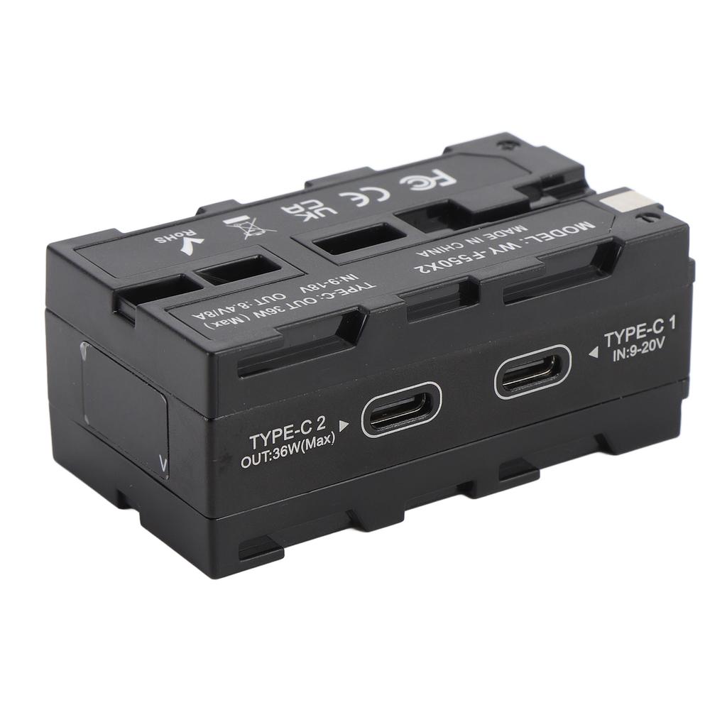 Dual Sided for NP F Dummy Battery Adapter with Digital Display Type C Port for Image Transmission