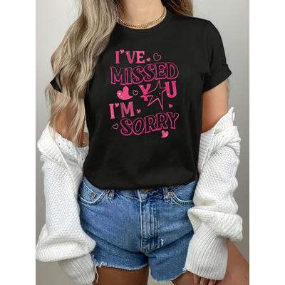 Damen T-Shirt - Oversized Kurzarm Rundhals Oberteil mit I You Aufdruck, Frühling Sommer Lässige Bluse Tee Geeignet für Dates