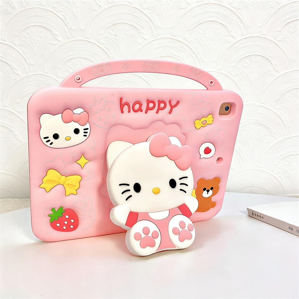 

For IPad 9 8 7th Air 2 3 4 5 Mini 6 10.9 Pro A16 11 Inch Child Case Cartoon Hello Kitty Bracket Silicone Tablet Protective Case iPad mini 2