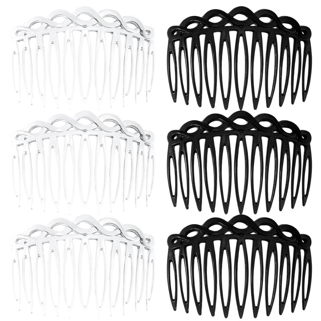 6Pcs French Combs - Resin Decorative Hair Comb Clips, Vintage 14-Teeth Bridal Hair Accessories for Styling, Black and White