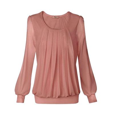 T-shirt damski Luźna plisowana bluzka z bufiastymi rękawami i paskiem na dole bluzki Topy