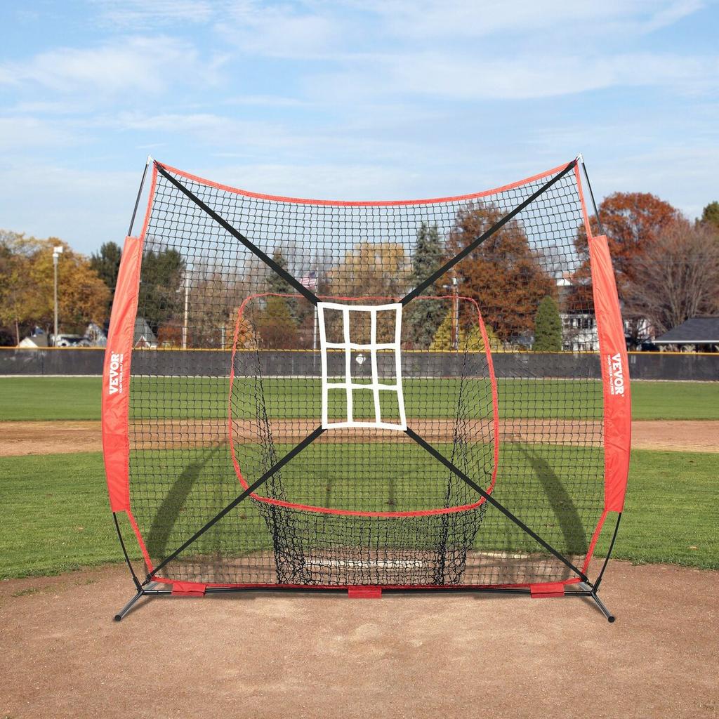 7x7 Ft Baseball Softball Practice Net, Portable Baseball Training Net for Hitting Catching Pitching, Backstop Baseball Equipment with Bow Frame, Carry