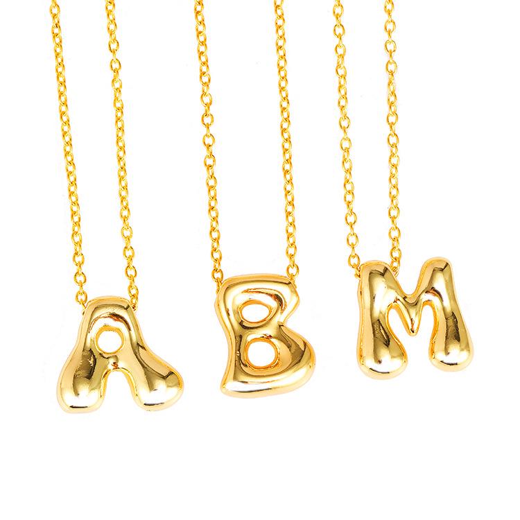 Charming Chubby Brass Polished 26-Letter Silver Pendant Necklace for Women