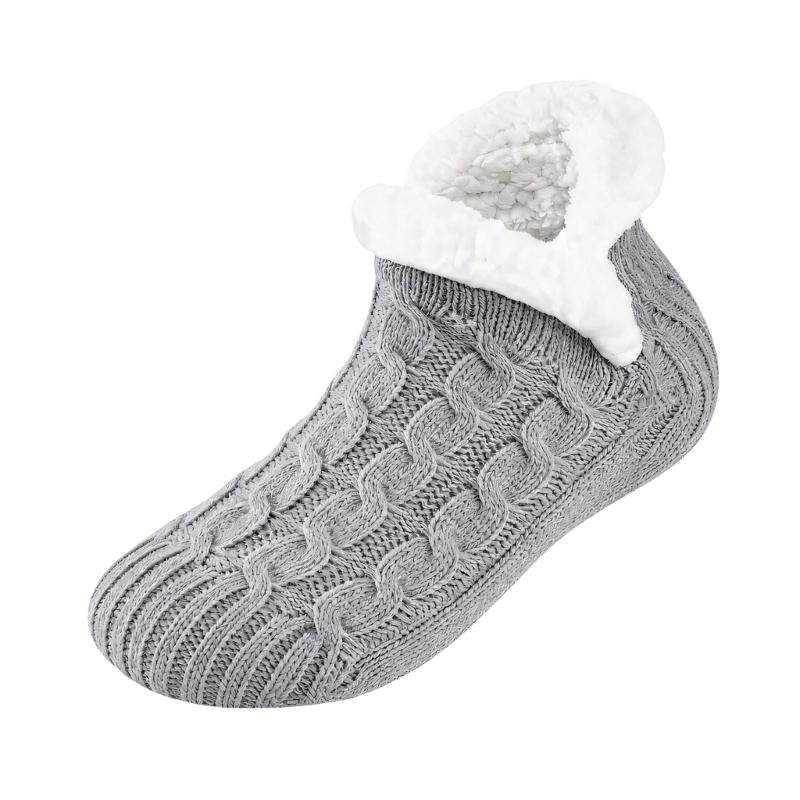 Warm Indoor Floor Socks with Cable Texture, Plush Lining and Traction Dots for Walking Around the Home in Cool Weather