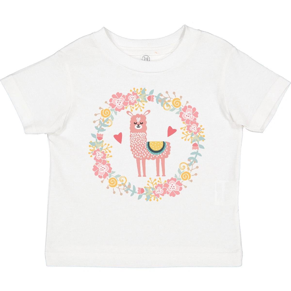 Inktastic Llama Rose Flower Wreath Toddler T-Shirt Animals Flowers Floral Cute 140