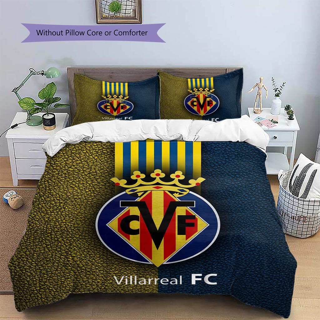 Villarreal CF Pattern Bedding Home Decoration Birthday Gift (1 * duvet cover + 2 * pillowcase, without core)