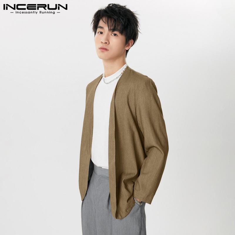 INCERUN Pánské ležérní tenké kabáty s dlouhým rukávem, otevřené vpředu, jednobarevné