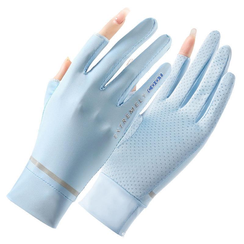 Sunscreen Gloves for Women's UV Anti Icing Silk Full Finger Touch Screen Gloves Thin Driving and Cycling Fishing Finger Leaking Gloves