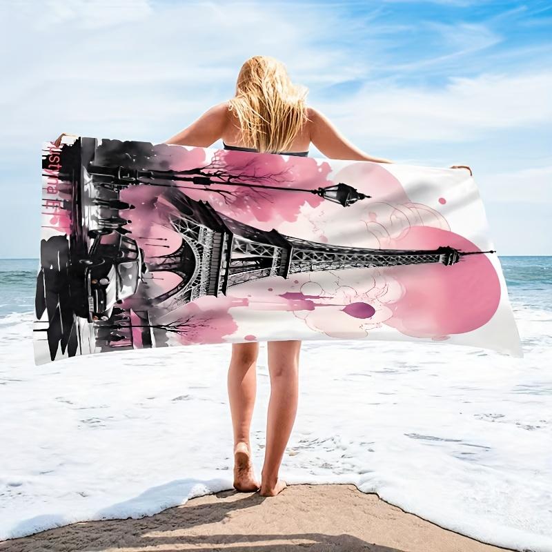 1PC Eiffel Tower Pattern Beach Towel Vintage Microfiber For Seaside Pool Camping Travel Yoga Fitness
