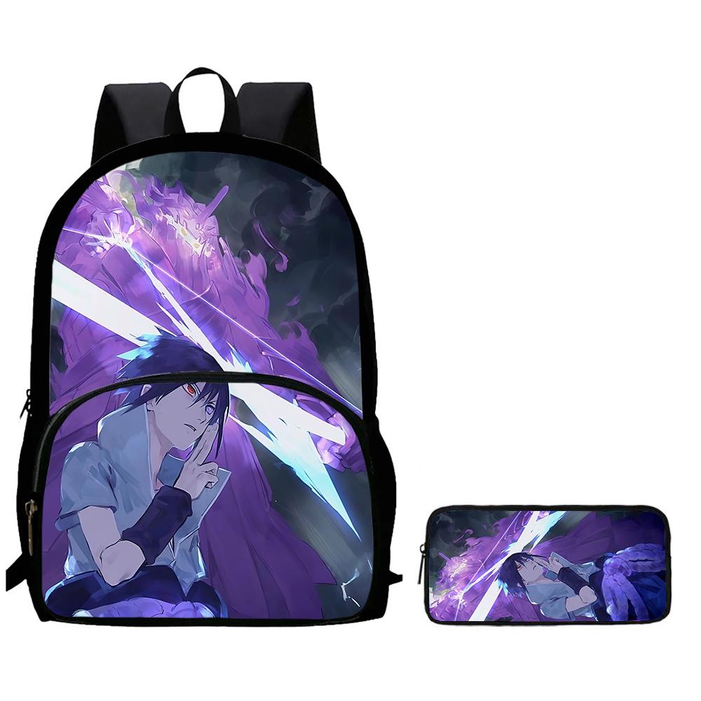 2Pcs Set Kids Backpack with Front Pocket & Pencil Bag, Cartoon NARUTO School Bags for Boys&Girls Aged 6-10, Durable& Lightweight