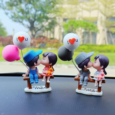2Pcs/Set Cute Cartoon Couple with Bench Car Dashboard Doll Balloon Ornament Decoration Auto Interior Accessories for Gift