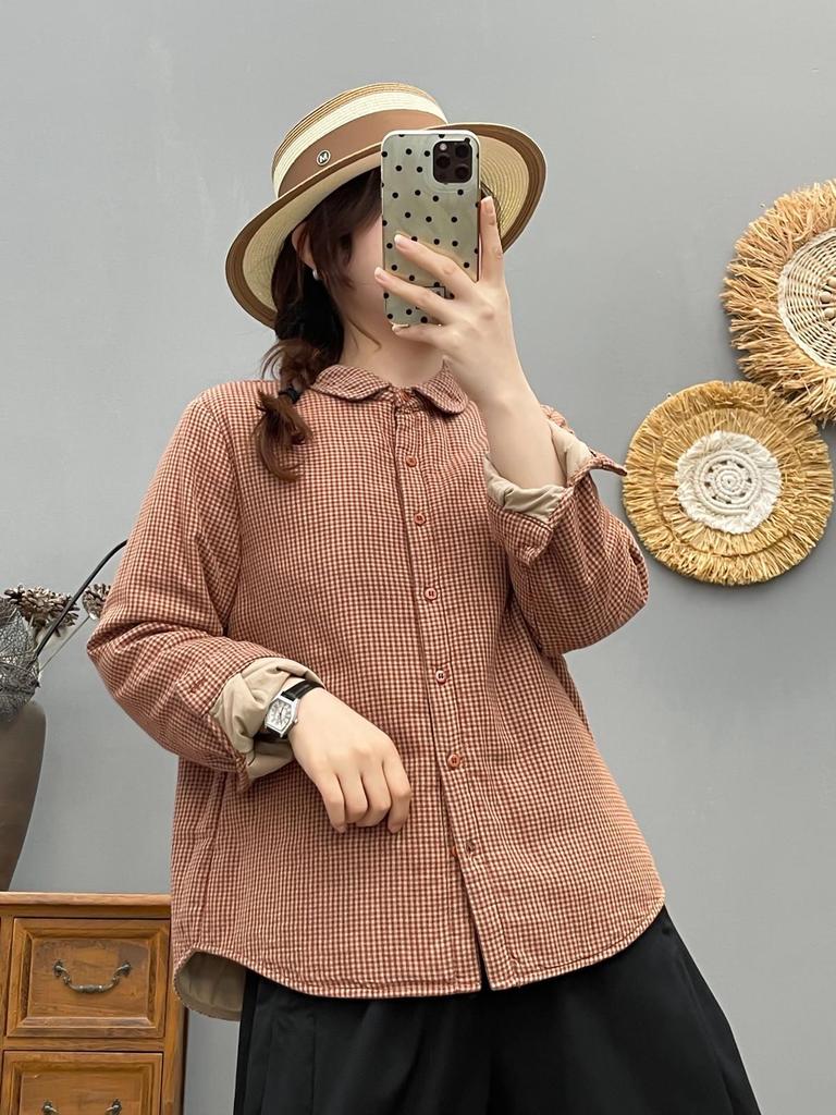 Women's Stylish Plaid Quilted Shirt Jacket with Cotton Padding - 2025 Autumn/Winter Collection, Warm Casual Top (Style 86536)