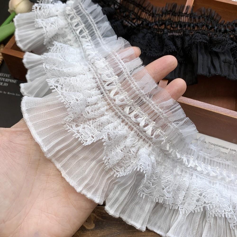 Vintage White Black Embroidery Lace Ruffle Trim DIY Lace Fabric Elastic Stretch Lace DIY Crafts