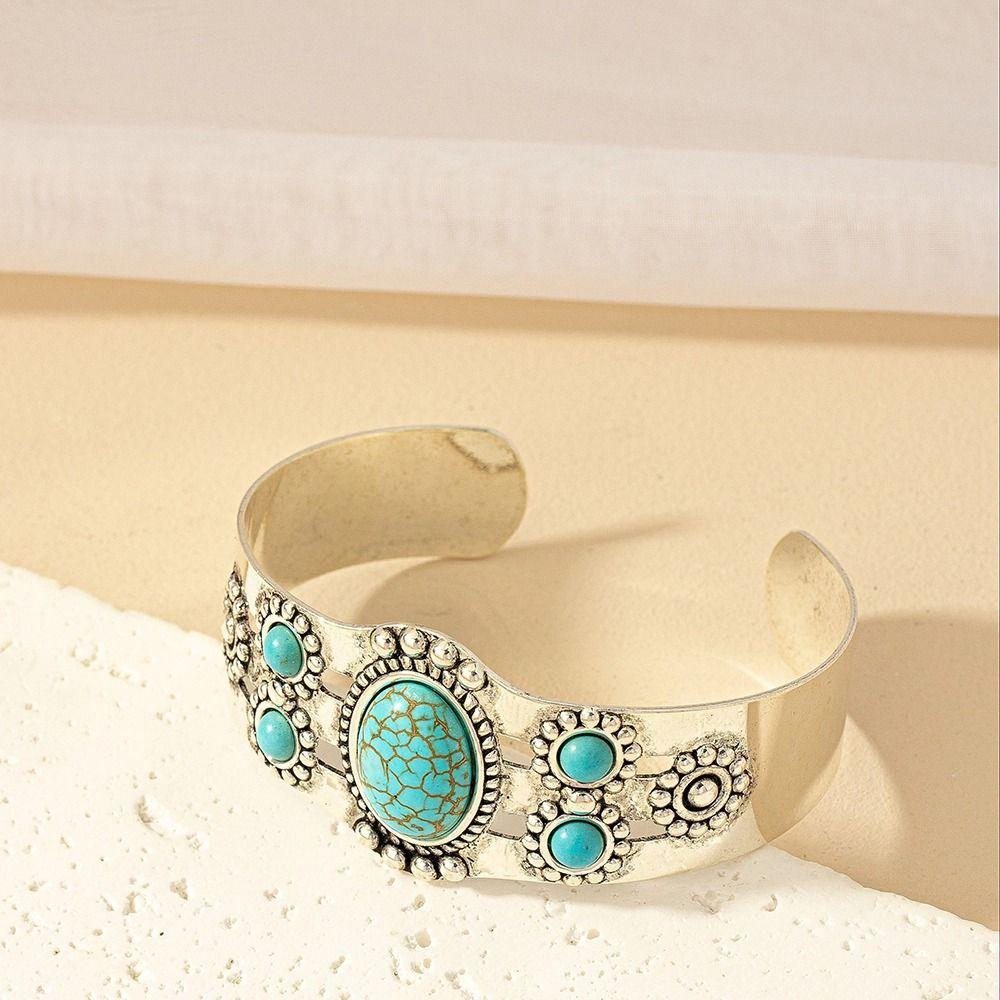Bracelet Bohème Style Turquoise Imitation Incrusté Manchette Ouverte Vintage Turquoise Cadeau