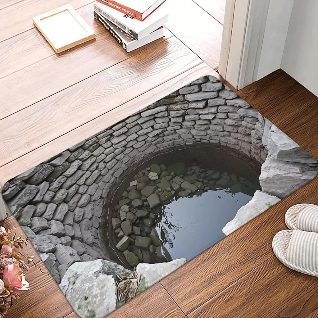 3D Visueller Teppich mit Unendlichem Abgrund Ziegelstein Stein Falle Muster Fußmatte für Haustür Rutschfest Teppich für Wohnzimmer Eingang
