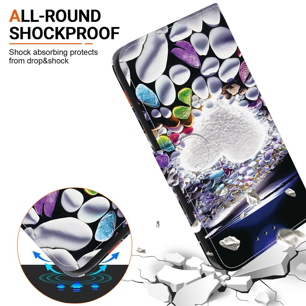 Moonlit Pebble Beach Pattern Flip Wallet PU Leather Case with For iPhone Samsung Infinix TECNO OPPO Realme Google...for Over 900 Phone Models