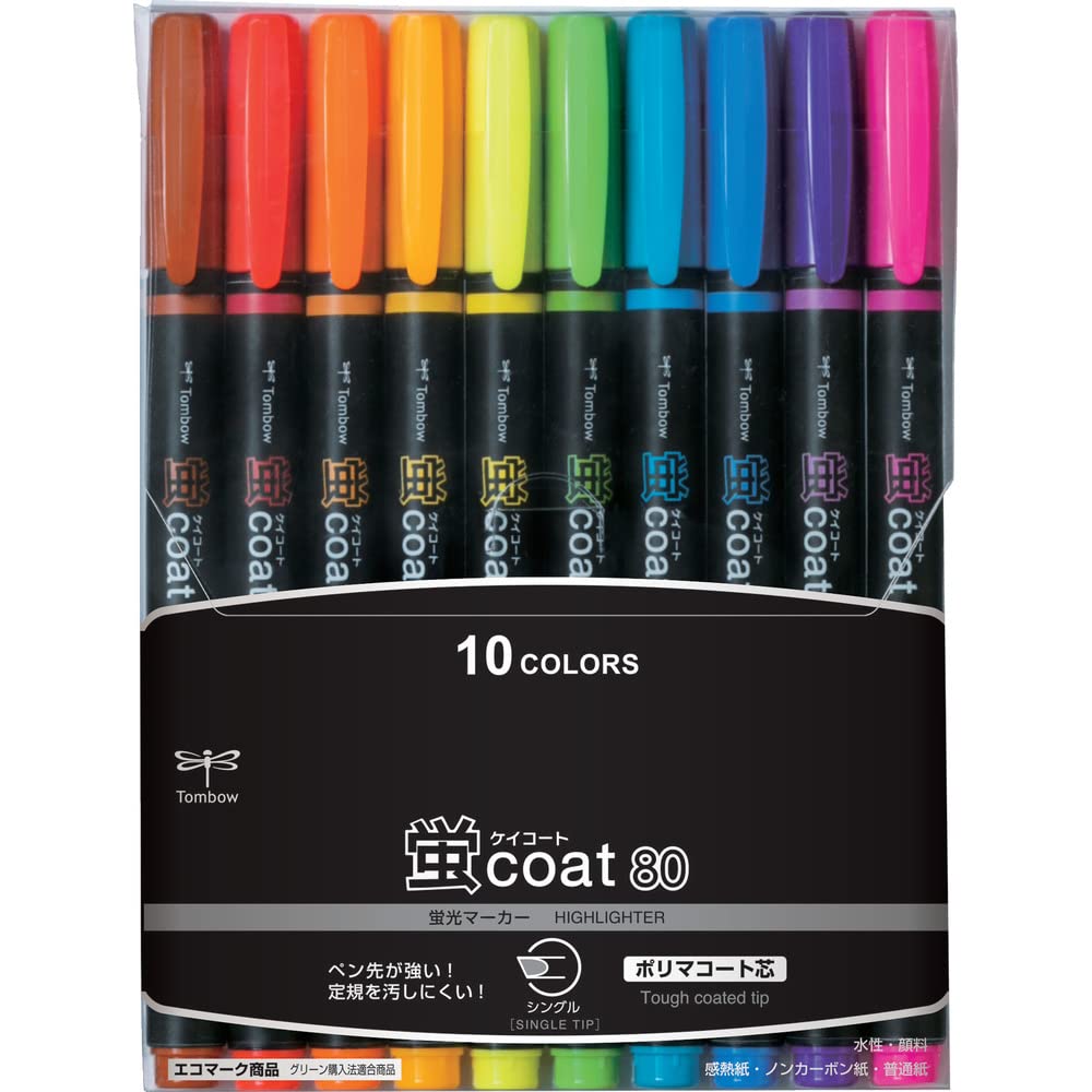 

Tombow Highlighter Fluorescent Coat 80 Single 10 Pen, (Strong Tip! Polymer-Coated Core), Type, Colors, WA-SC10C