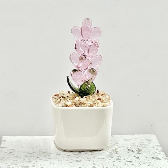 Faux Crystal Flower Figurine Mini Hand Blown Glass Potted Flower Ornament for Home Office Table Decor Gifts for Wedding Birthday Mother's