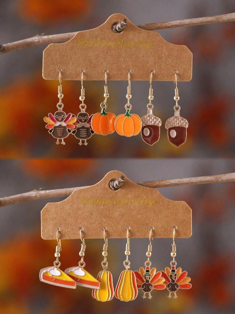 1piece Thanksgiving Turkey Pumpkin Earring set 1 pair of holiday party costumes