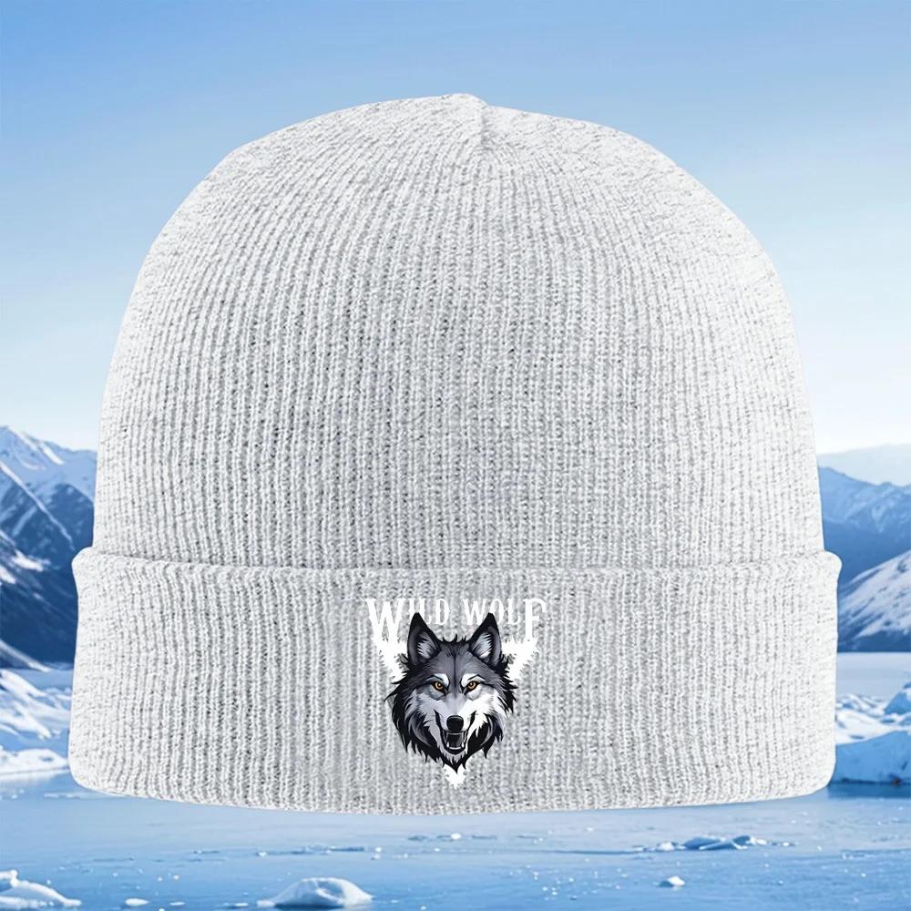 Wild Wolf Head Aggressive Face Unisex Women Unisex Knitted Hat Beanie Pullover Cap Winter Thermal Warm Christmas Outdoor Cycling Hi