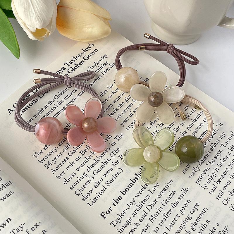 Charming & Durable Acrylic Flower Hair Tie: High-Elasticity Rubber Band for Women, Trendy Hair Accessory