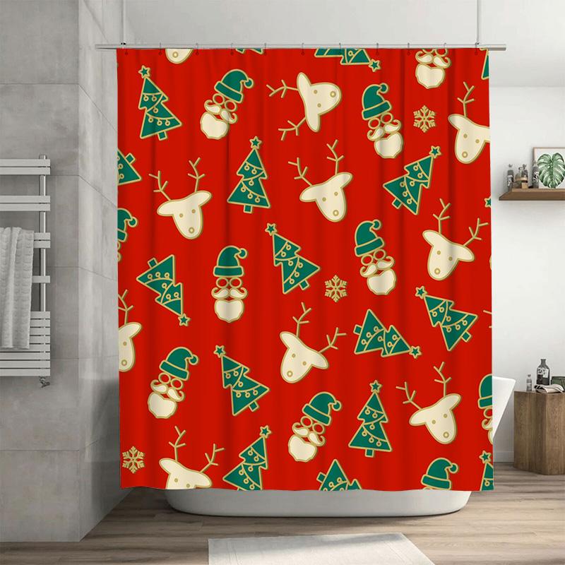 

Tu Christmas Shower Curtain Festive Holiday Decor Reindeer Pattern Waterproof Bathroom Curtains Xmas Home Decor Backdrop Holiday W60H190(CM)-1 Pcs