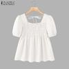 ZANZEA Women Square Collar Summer Casual Short Sleeve Blouse